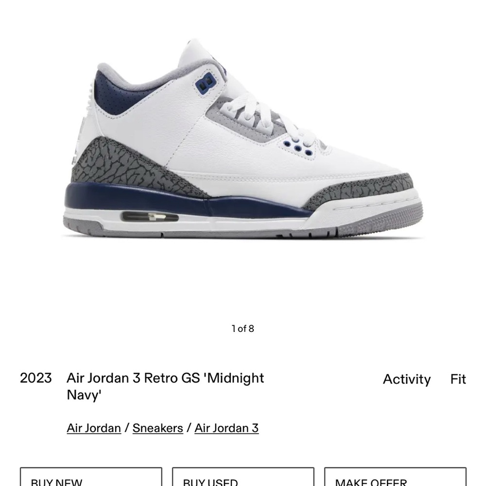 Jordan Air Jordan 3 Retro GS Midnight Navy White Sneakers